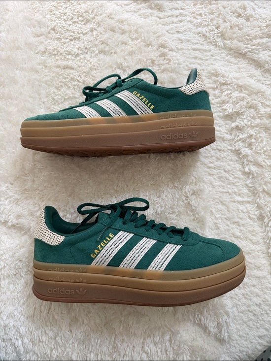 adidas Shoes - adidas Gazelle Platform Sneakers in Green and White with Gum Sole